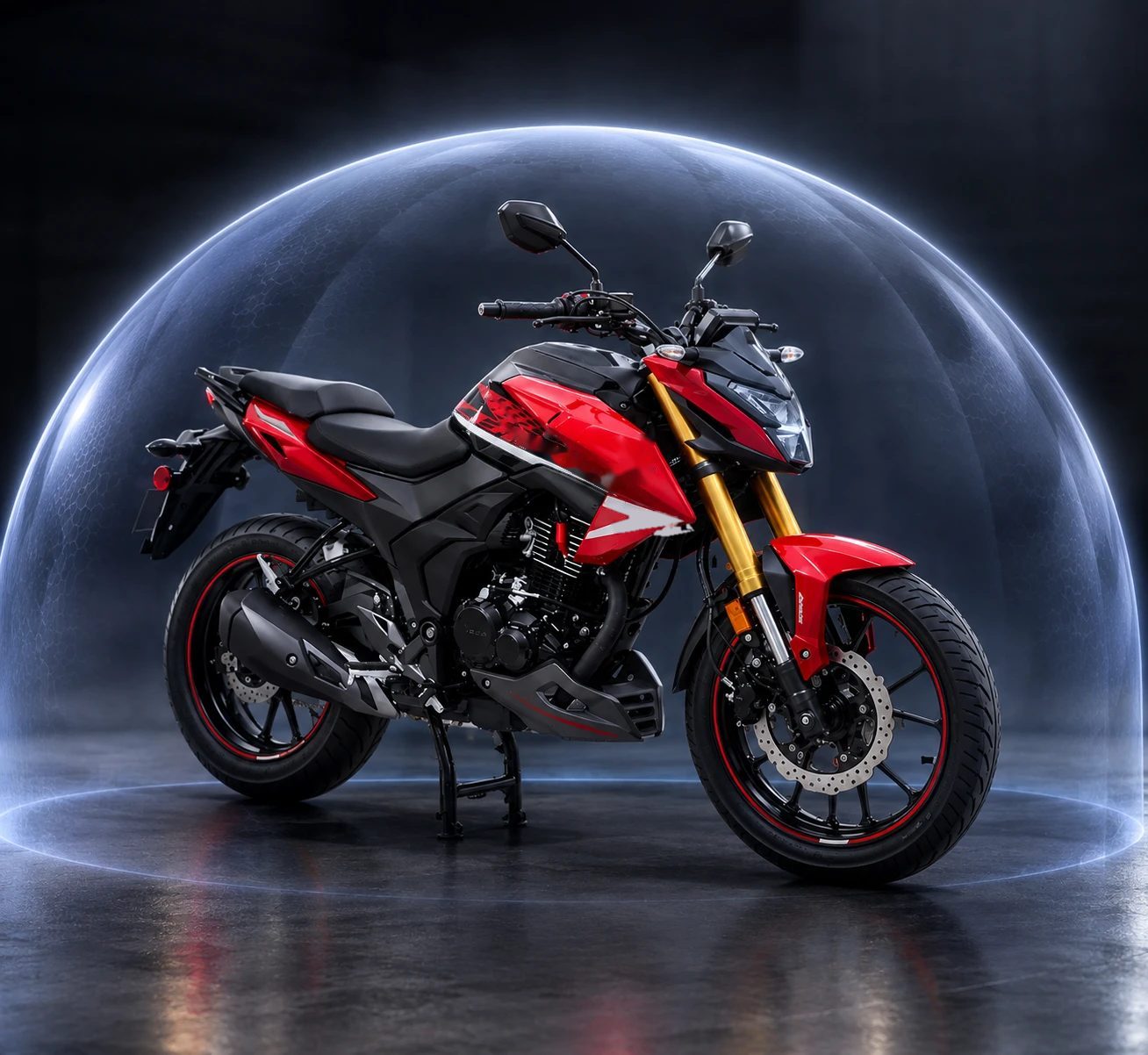 Moto protegida dentro de una cúpula de luz
